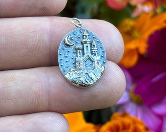 Sterling Silver Castle Charm with Bronze Moon