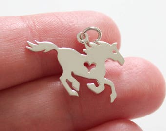 Sterling Silver Horse Pendant with Heart Cutout