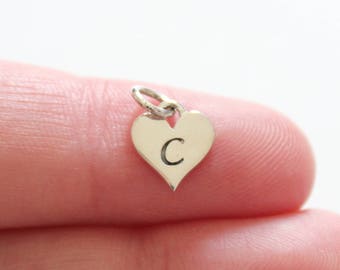 Sterling Silver C Letter Heart Charm, Silver Tiny Stamped C Initial Heart Charm, Stamped C Letter Charm, C Initial Charm, Initial C Charm
