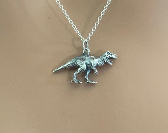 Sterling Silver Tyrannosaurus Rex Necklace,Silver Tyrannosaurus Dinosaur Necklace, Silver Tyrannosaurus Rex Dinosaur Necklace,T-Rex Necklace