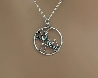 Sterling Silver Praying Mantis Necklace,Silver Praying Mantis Necklace, Praying Mantis Necklace, Silver Praying Mantis Insect Charm Neck