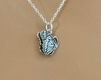 Sterling Silver Butterfly Charm Necklace, Sterling Silver 3D Butterfly Charm Necklace, Silver 3D Butterfly Necklace, Butterfly Necklace