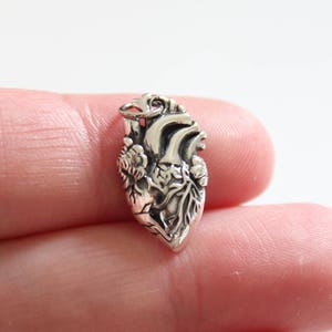 Sterling Silver Anatomical Heart Charm, Realistic Heart Charm,  Nursing Student Pendant, Gift for Doctor, Realistic Heart Pendant