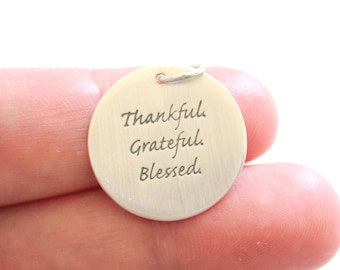 Sterling Silver Thankful Grateful Blessed Charm Pendant