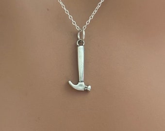 Sterling Silver Hammer Charm Necklace: Tool Pendant