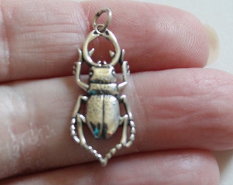 Sterling Silver Stag Beetle Charm - Bug Charm, Silver Stag Beetle Charm, Stag Beetle Pendant, Beetle Charm, Stag Beetle Charm, Bug Charm