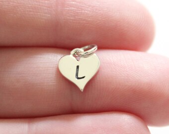 Sterling Silver L Initial Heart Charm: Stamped Letter Pendant