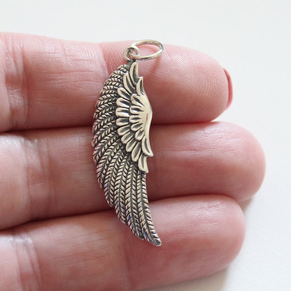 Sterling Silver Large Angel Wing Charm, Large Angel Wing Pendant, Wing Charm, Angel Wing Charm, Large Silver Angel Wing Charm Pendant