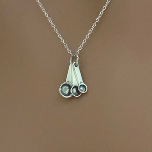 Sterling Silver Oxidized Measuring Spoons Necklace, Silver Oxidized Measuring Spoons Charm Necklace, Oxidized Measuring Spoons Necklace