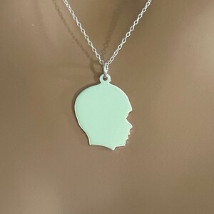 Sterling Silver Engravable Boy Silhouette Charm Necklace, Silver Engravable Boy Silhouette Pendant Necklace, Boy Silhouette Necklace
