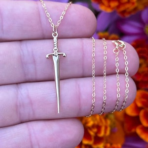 Gold Plated Sword Necklace: Bronze Sword Charm