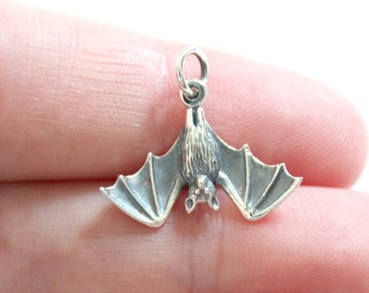 Sterling Silver Realistic Bat Pendant Charm