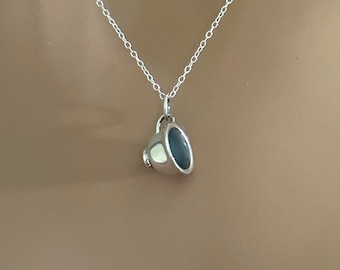 Sterling Silver 3D Teacup Necklace: Oxidized Silver Charm