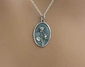Sterling Silver Rose Necklace: June Birth Flower Pendant