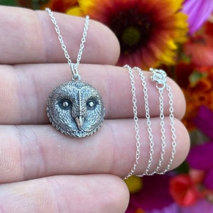 Sterling Silver Barn Owl Face Necklace, Silver Barn Owl Face Necklace, Barn Owl Face Necklace, Owl Face Necklace, Silver Barn Owl Necklace