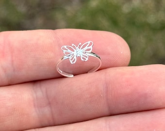 Sterling Silver Butterfly Toe Ring: Adjustable .925 Silver