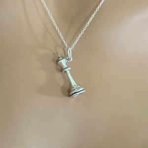 Sterling Silver King Chess Piece Necklace, Silver 3D Oxidized King Chess Piece Necklace, 3D Oxidized King Chess Piece Charm Necklace