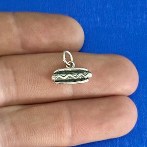 Sterling Silver 3D Hot Dog Charm, Sterling Silver Oxidized 3D Hot Dog Charm, Silver 3D Hot Dog Charm, 3D Hot Dog Pendant, Hot Dog Charm