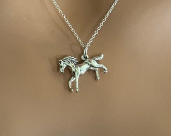 Sterling Silver Bucking Bronco Horse Necklace, Silver Bucking Bronco Horse Necklace, Bucking Bronco Horse Necklace, 3D Horse Necklace