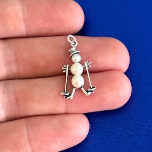 Skiing Snowman Charm with Cultured Freshwater Pearls Sterling Silver Skiing Snowman Charm with Cultured Freshwater Pearls Sterling Silver