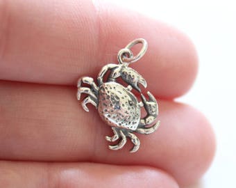 Sterling Silber 3D Krabbe Charm: Ocean Beach Anhänger