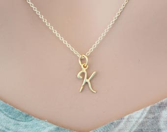 Gold Cursive K Initial Necklace, K Letter Necklace, Cursive K Initial Necklace, 24K Gold Plated K Letter Necklace, Gold K Letter Necklace