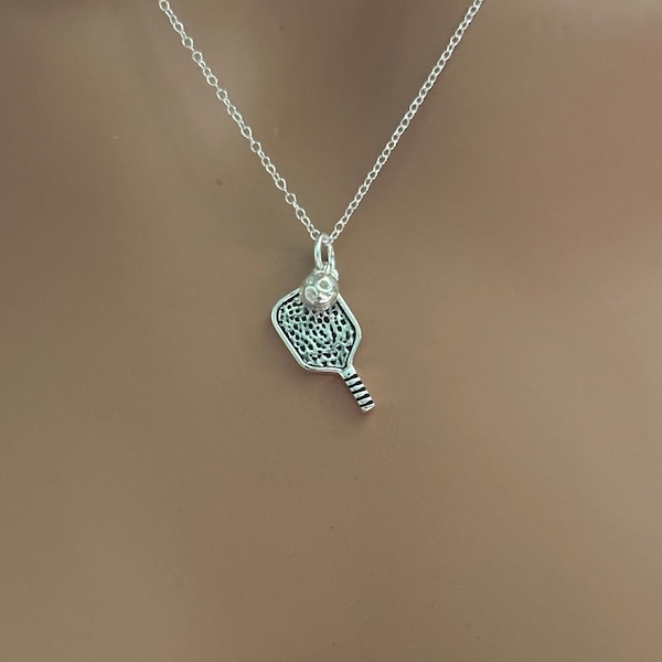 Sterling Silver Pickleball and Paddle Necklace, Silver Pickleball and Paddle Necklace, Pickleball and Paddle Necklace, Pickleball Necklace