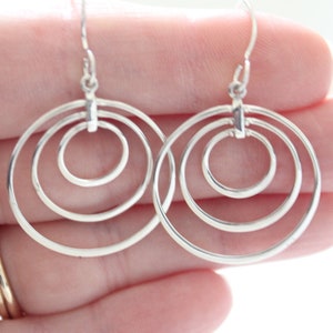 Sterling Silver Three Circle Dangle Earrings, Silver Three Circle Dangle Earrings, Silver Lightweight Three Circle Statement Earrings