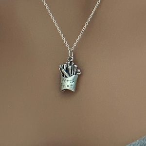 Sterling Silver French Fries Necklace, Sterling Silver French Fries Charm Necklace, Silver French Fries Necklace, French Fries Necklace