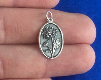 Sterling Silver Chrysanthemum Charm: November Birth Flower Pendant