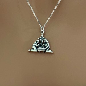 Sterling Silver Nativity Charm Necklace, Sterling Silver Nativity Necklace, Sterling Silver Mary, Jospeh and Baby Jesus with Star Necklace