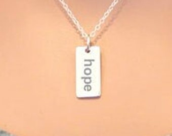 Sterling Silver Hope Charm Necklace: Engraved Pendant