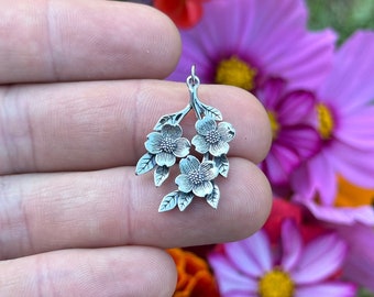 Sterling Silver Dogwood Flower Charm: Floral Pendant