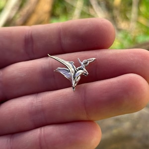 Colgante de plata esterlina con pterodáctilo volador atrapando un pez, dije de plata con pterodáctilo volador cazando, colgante de plata con pterodáctilo volador