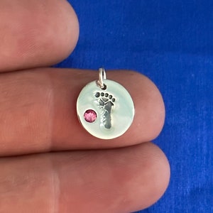 Sterling Silver Footprint Charm with Pink Crystal, Footprint Charm with Prink Crystal, Footprint Charm with Pink Crystal, Footprint Charm