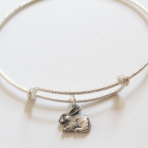 Sterling Silver Bracelet with Sterling Silver Bunny Charm, Bunny Bracelet, Bunny Charm Bracelet, Bunny Pendant Bracelet, Cute Bunny Bracelet