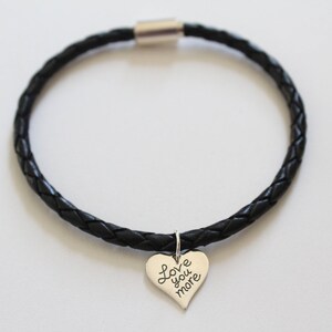 Leather Bracelet with Sterling Silver Love You More Charm, Love You More Bracelet, Love You More Charm Bracelet, Love You Bracelet, Heart