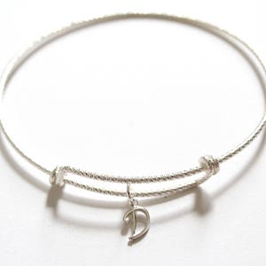 Sterling Silver Bracelet with Sterling Silver Cursive D Charm, Sterling Silver Cursive D Charm Bracelet, Leather D Charm Bracelet, D Charm
