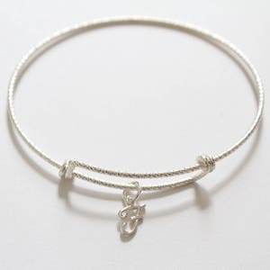 Sterling Silver Bracelet with Sterling Silver Cursive F Charm, Sterling Silver Cursive F Charm Bracelet, Leather F Charm Bracelet, F Charm