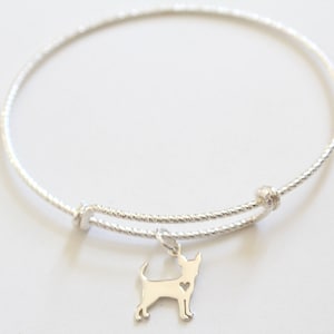 Sterling Silver Bracelet with Sterling Silver Chihuahua Charm, Chihuahua Charm Bracelet, Chihuahua Dog Bracelet, Tiny Chihuahua Bracelet