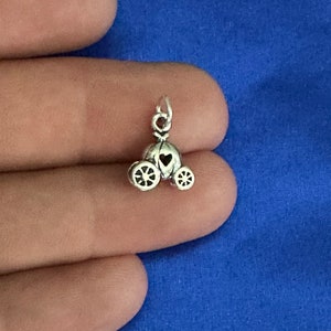 Sterling Silver Pumpkin Carriage with a Heart Charm, Sterling Silver Pumpkin Carriage with a Heart Pendant, Silver Pumpkin Carriage Charm