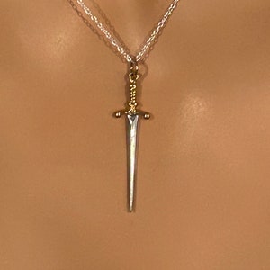 Sterling Silver Sword Pendant with Bronze Handle Necklace, Silver Sword Pendant with Bronze Handle Necklace,Sword Charm with Bronze Necklace