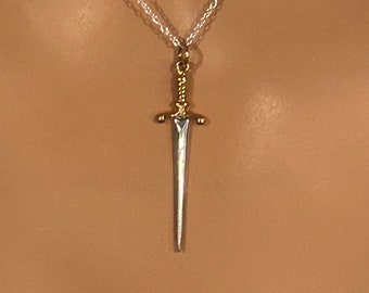 Sterling Silver Sword Pendant Necklace with Bronze Handle