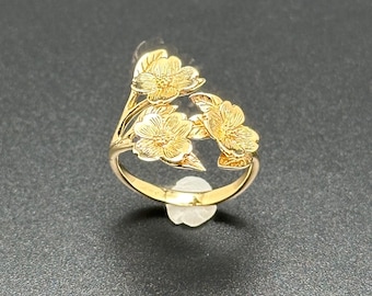 Ring med blommigt blad i brons: Justerbar ring med blommigt blad