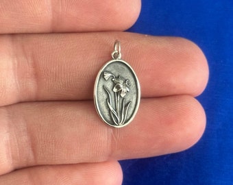 Sterling Silver Daffodil Charm: March Birth Flower Pendant