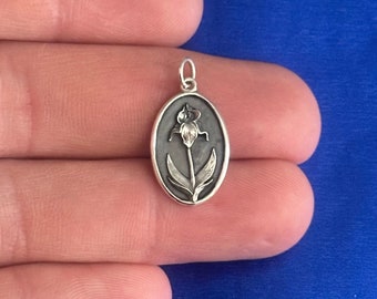 Sterling Silver Iris Charm: February Birth Flower Pendant