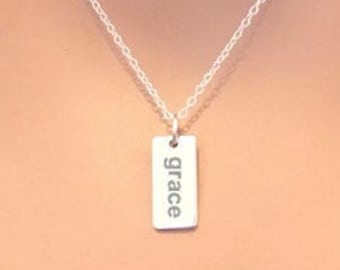 Sterling Silver Grace Charm Necklace: Engraved Pendant