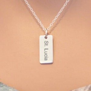 Sterling Silver St. Lucia Necklace: Engraved Charm Pendant