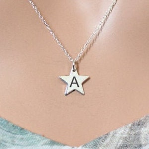 Sterling Silver Custom Initial A Star Necklace, Custom Engraved Letter A Star Necklace, Silver Engrave Initial A Star Necklace