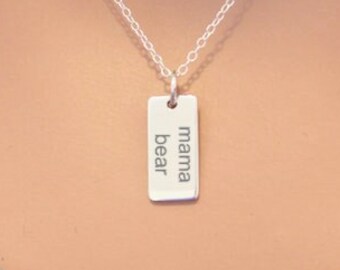 Sterling Silver Mama Bear Necklace: Engraved Charm Pendant